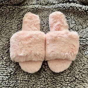 J. Crew Pink Faux Fur Slide Slippers